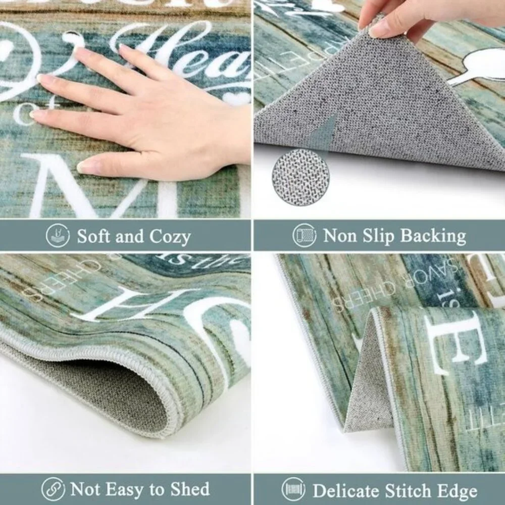 New 3-Piece Boho Kitchen Rug Set, Washable, Non-Slip Mats for Floor, Teal/Brown